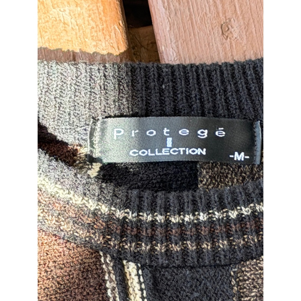Protege Collection Mens 3D Knit Sweater Brown Tan Black 90s Vintage Style Medium - Picture 3 of 8